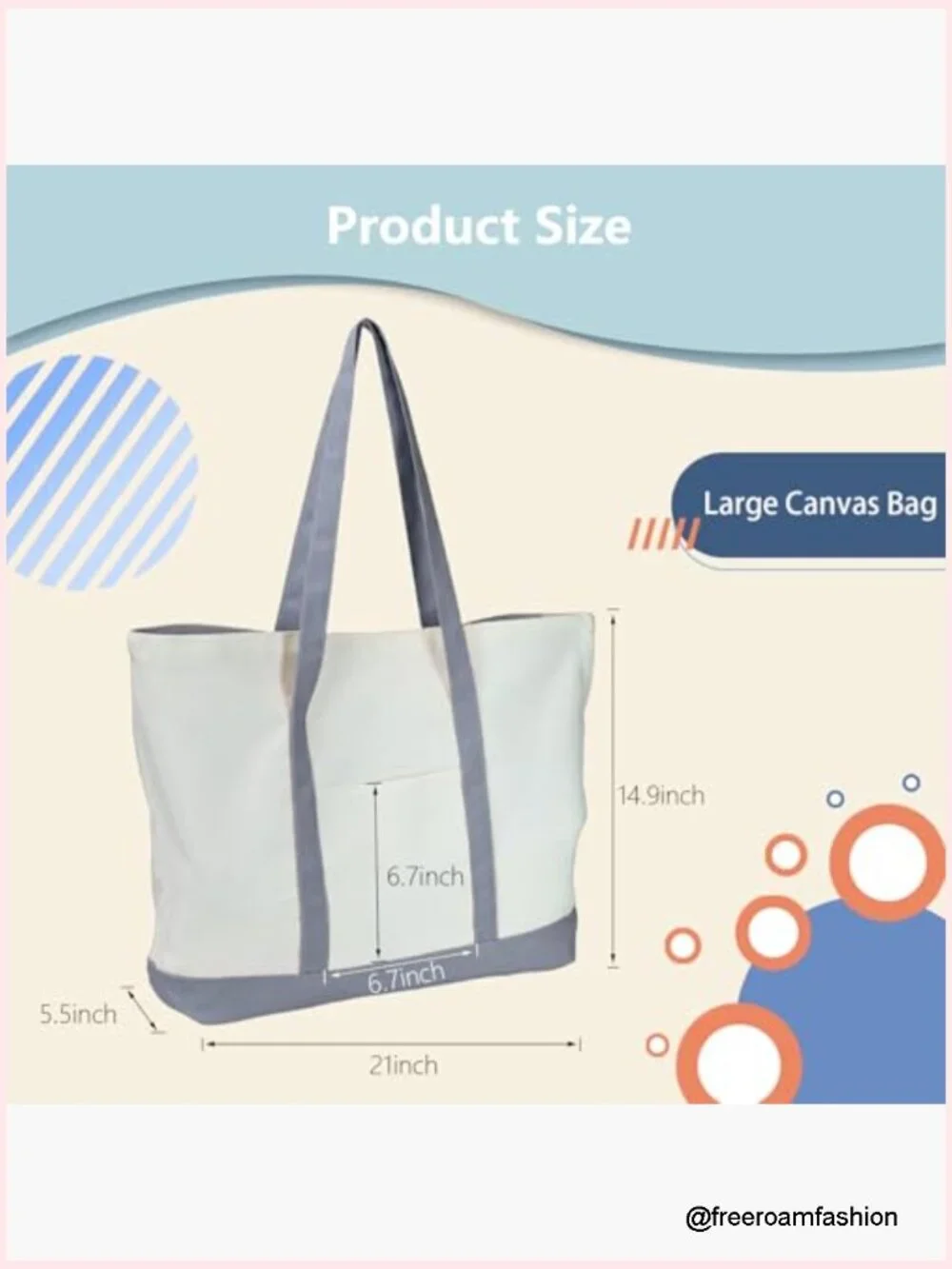 Large Canvas Tote Bag - Reusable Grocery Shopping Tote with Pocket